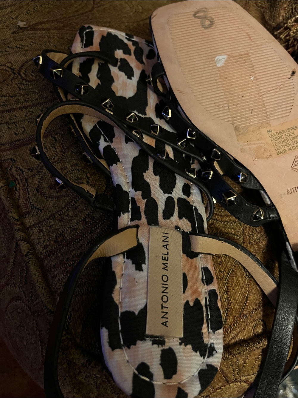 ANTONIO MELANI Black and Pink Leopard Print Strappy Sandals - Picture 5 of 5